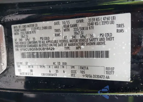 2016 Ford Escape Se z USA, uszkodzony, nr VIN 1FMCU9GX8GUB18529